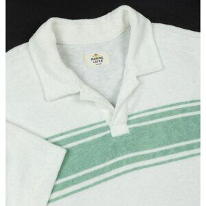 Marine Layer Terry Cloth Stripe Polo Shirt Men's Medium White Green Towel Summer